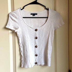 White button up short sleeve tee shirt